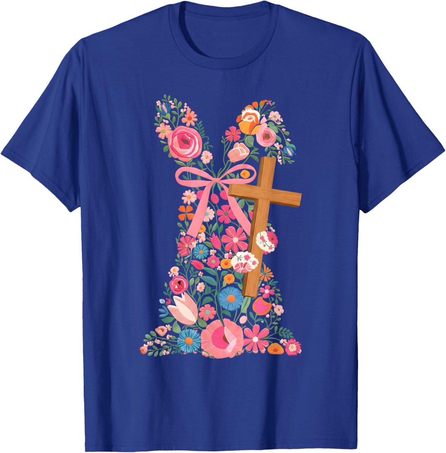Floral Cross Easter Christian Faith Design T-Shirt - T-Shirt | Royal