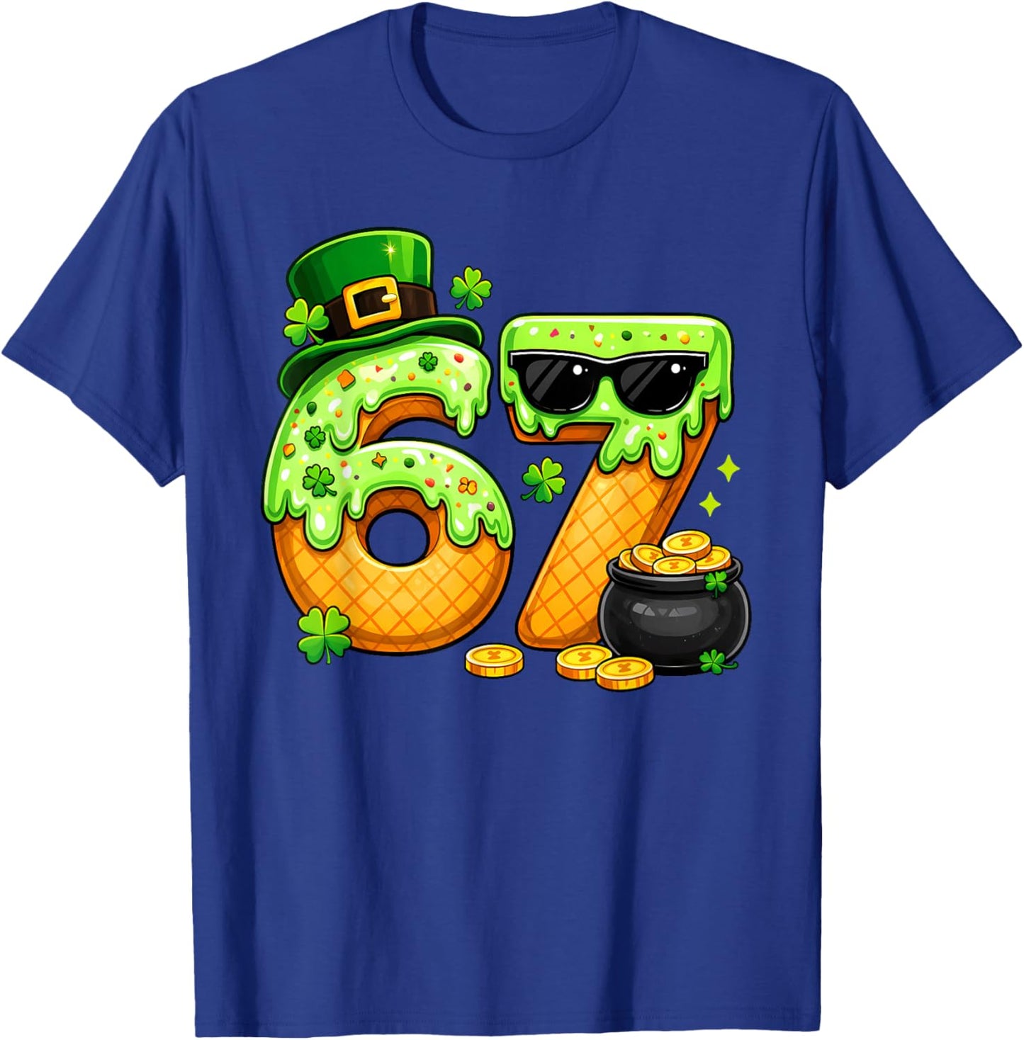67 Six Seven St Patrick’s Day Shamrock Ice Cream Drip Kids T-Shirt - T-Shirt | Royal