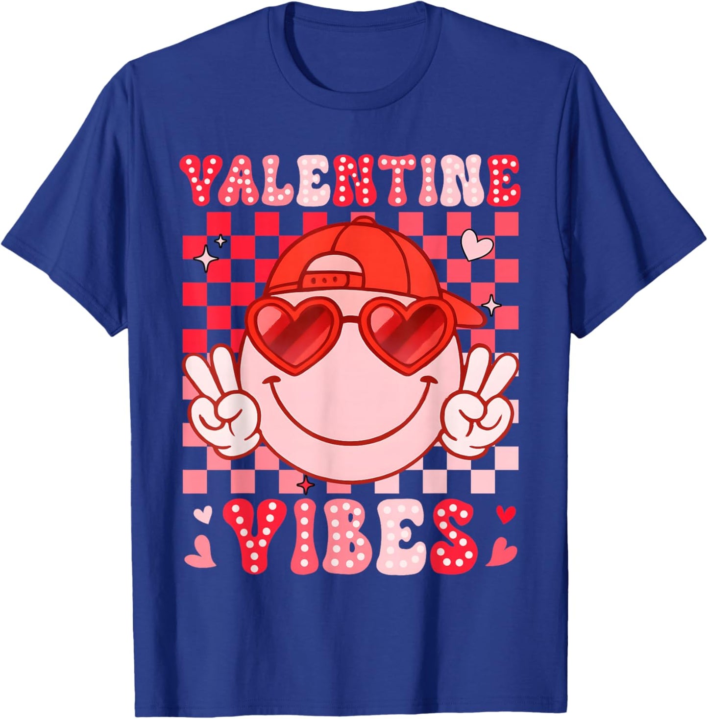 Valentine Vibes Groovy Smile Face Men Women Boy Girl Kids T-Shirt - T-Shirt | Royal