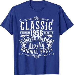 Born in 1956 Birthday, Classic Mostly Original Parts Funny T-Shirt - T-Shirt | Royal