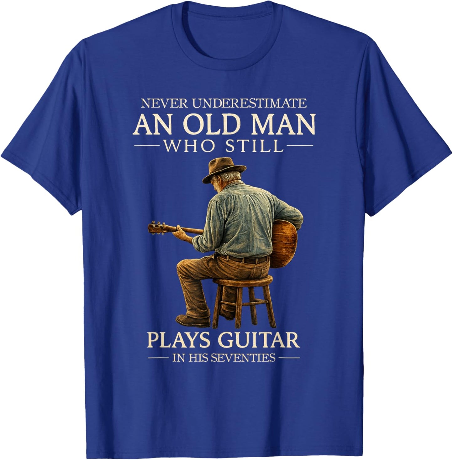 70th Birthday Acoustic Guitar Player Retro in His Seventies T-Shirt - T-Shirt | Royal