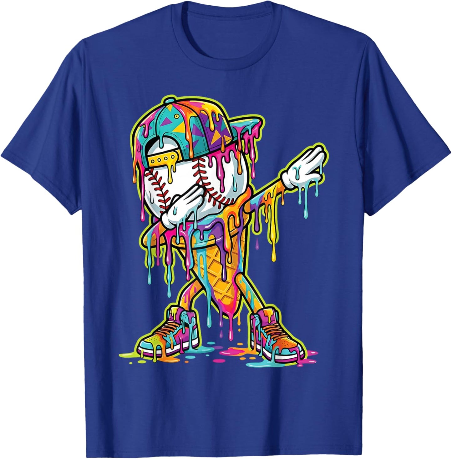 Baseball Ice Cream Dripping Dabbing Baseball Drip T-Shirt - T-Shirt | Royal