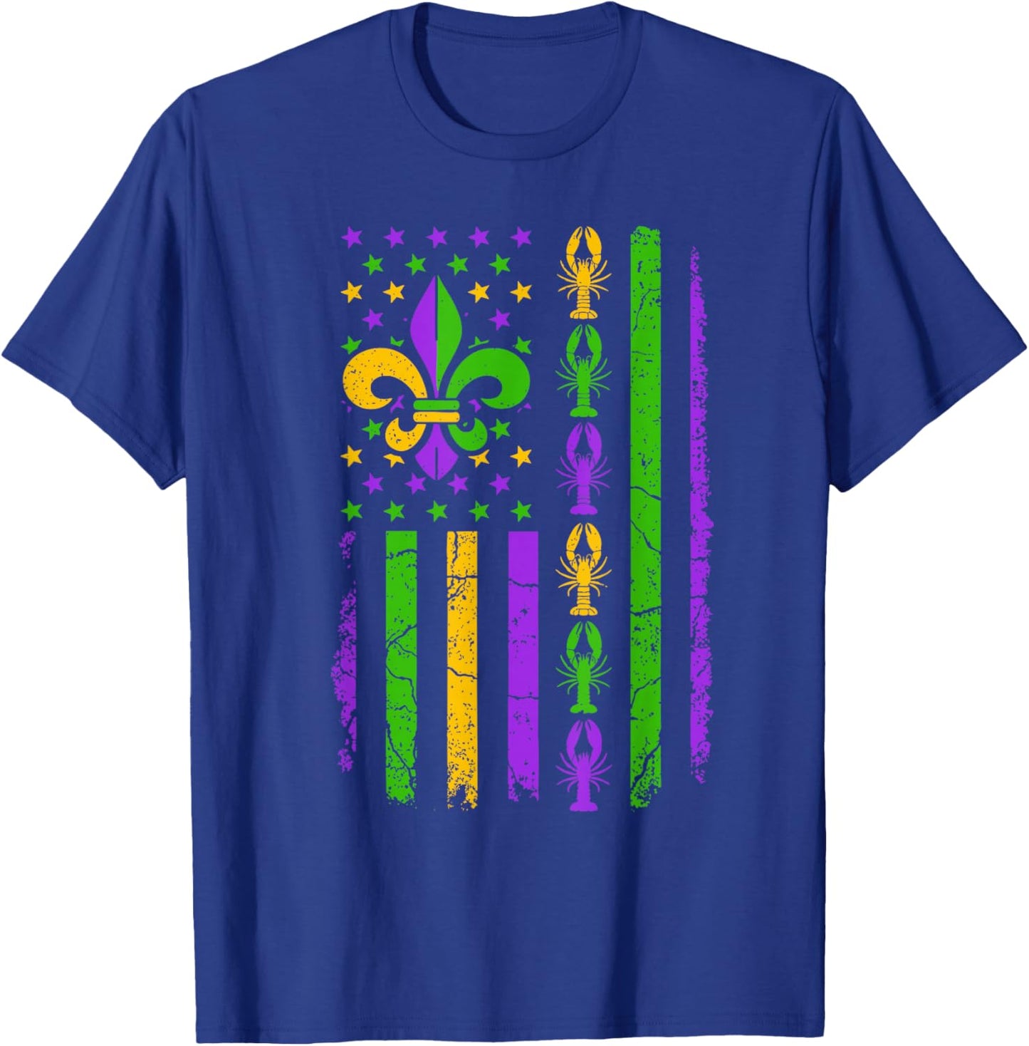 Carnival Mardi Gras USA American Flag Crawfish Parade Outfit T-Shirt - T-Shirt | Royal