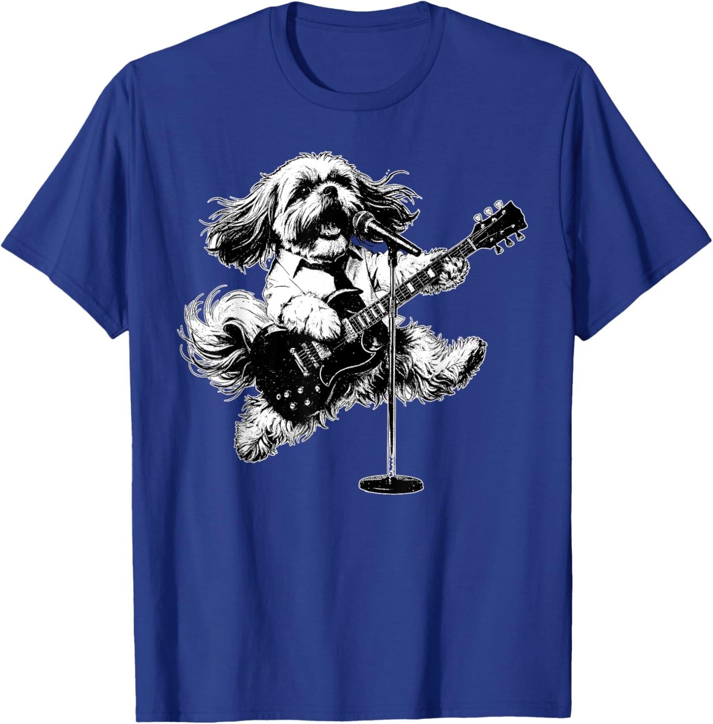 Vintage Shih Tzu Playing Guitar Rock Musician Music Teacher T-Shirt - T-Shirt | Royal
