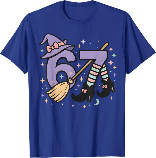 67 Halloween Girls Witch Six Seven 6 7 Brainrot Meme Kids T-Shirt - T-Shirt | Royal