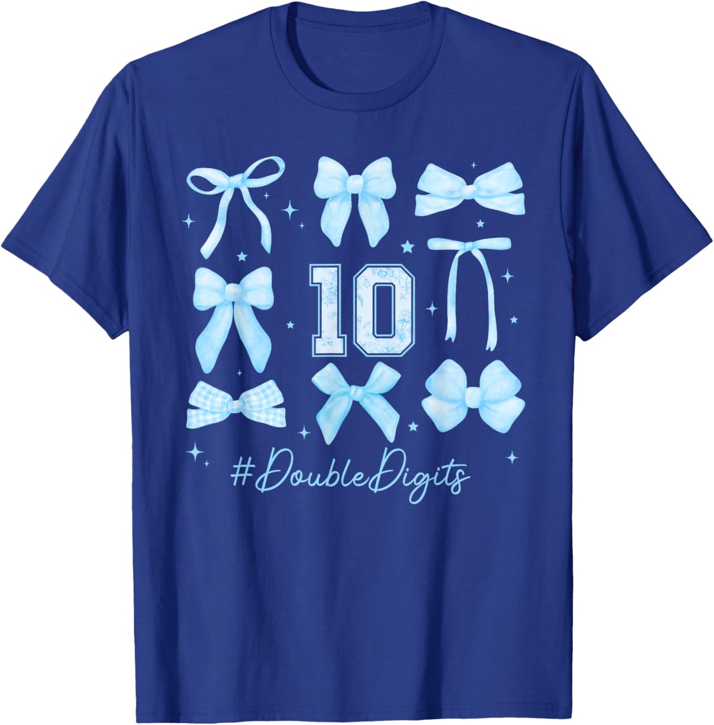 Double Digits Birthday Girl 10th Birthday Coquette Blue Bow T-Shirt - T-Shirt | Royal