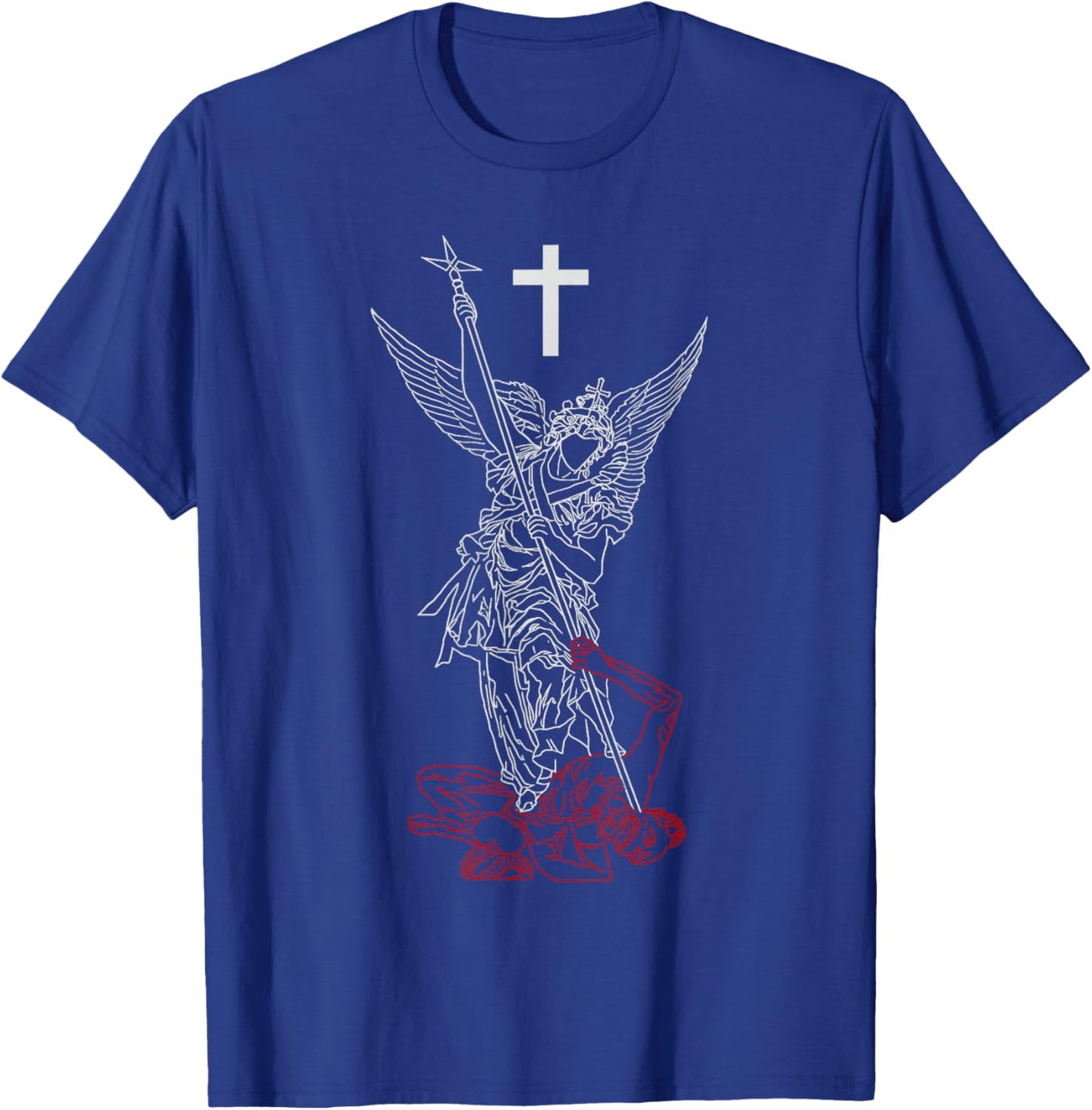 Saint Michael The Archangel Defeating Satan Warrior Faith T-Shirt - T-Shirt | Royal