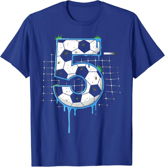 Soccer 5 Year Old Ice Cream Drip Youth 5th Birthday Boy 5 T-Shirt - T-Shirt | Royal
