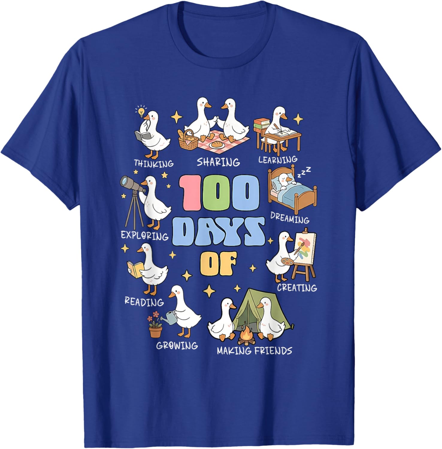 100 Days of Being A Silly Goose 100th Day of School Goose T-Shirt - T-Shirt | Royal