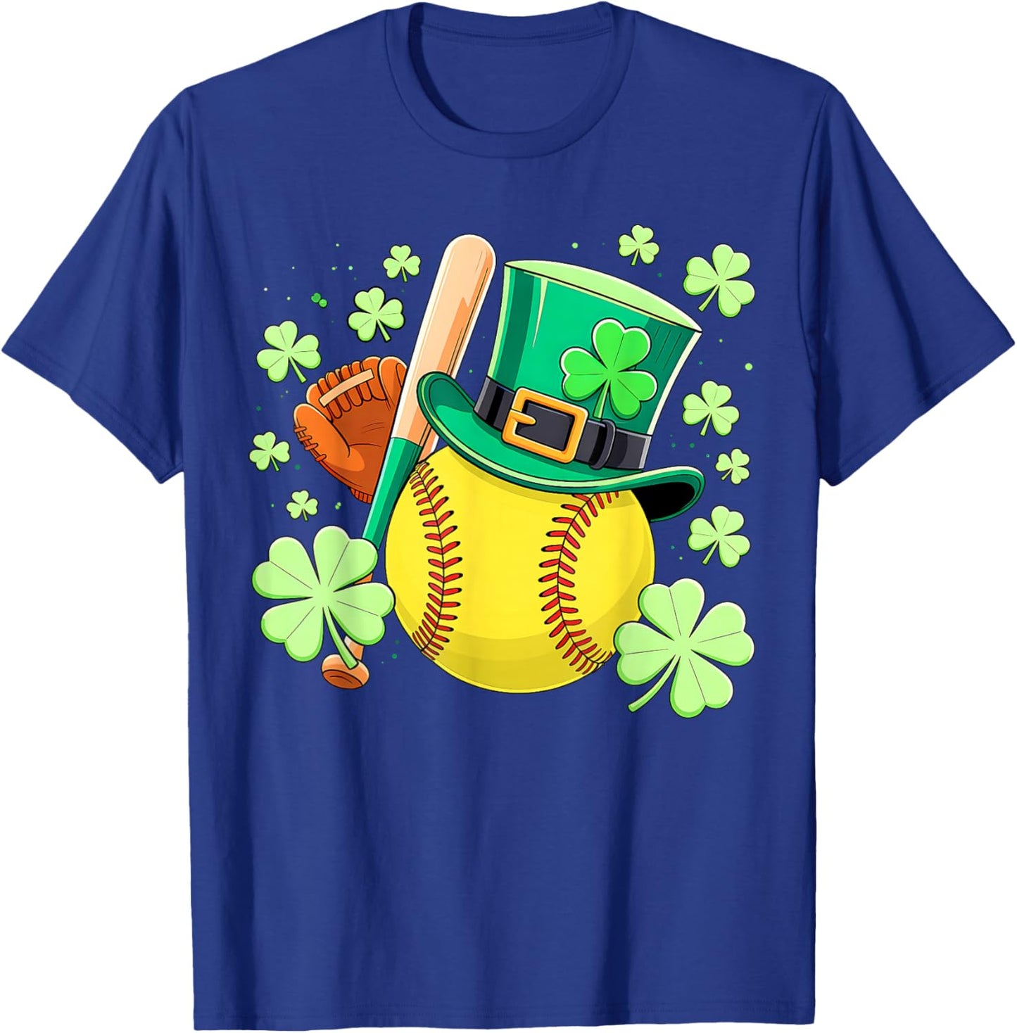 Softball St Patricks Day Lucky Softball Player Shamrock T-Shirt - T-Shirt | Royal
