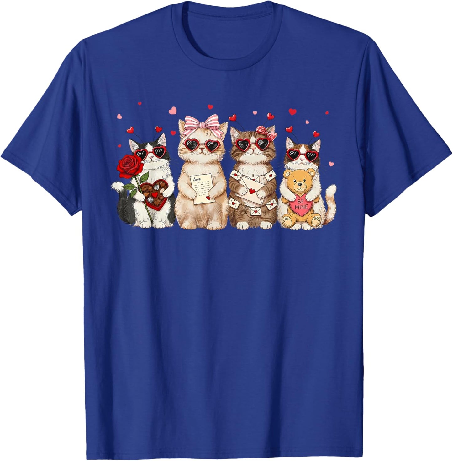 Happy Meowentines Cute Cupid Cat Heart Glasses Coquette Bow T-Shirt - T-Shirt | Royal