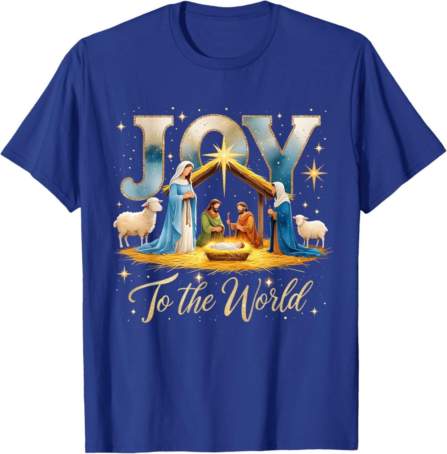 Joy to The World Nativity Scene Christmas T-Shirt - T-Shirt | Royal