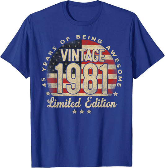 Vintage 1981 Limited Edition USA Flag 45-Year-Old Age 45 T-Shirt - T-Shirt | Royal