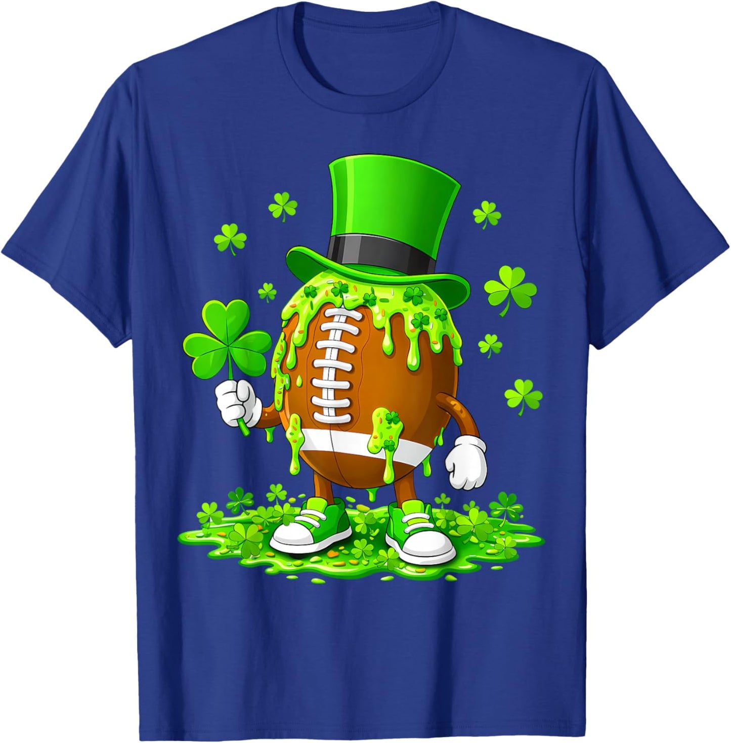 Boy Football St Patricks Day Drip Ice Cream Shamrock Men Kid T-Shirt - T-Shirt | Royal