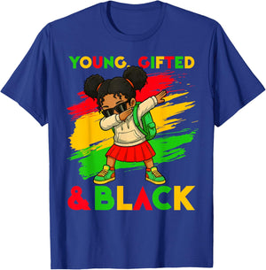 Black History Month Young Gifted & Black Cute Dabbing Girls T-Shirt - T-Shirt | Royal