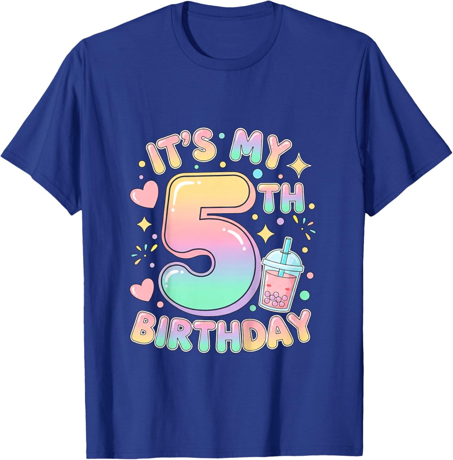 It's My 5th Birthday Bubble Boba Tea Party 5 Year Old Girl T-Shirt - T-Shirt | Royal