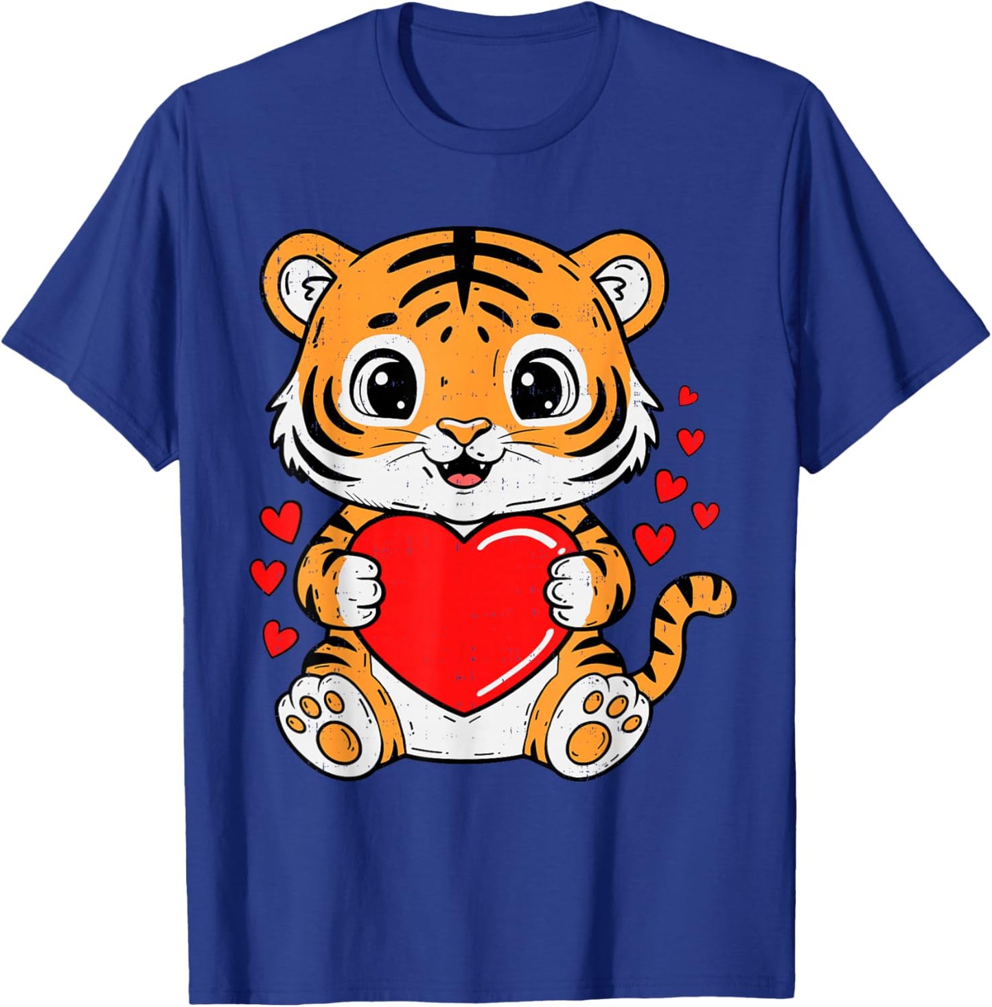 Cute Tiger Holding Heart Kawaii Valentines Day Men Women Kid T-Shirt - T-Shirt | Royal