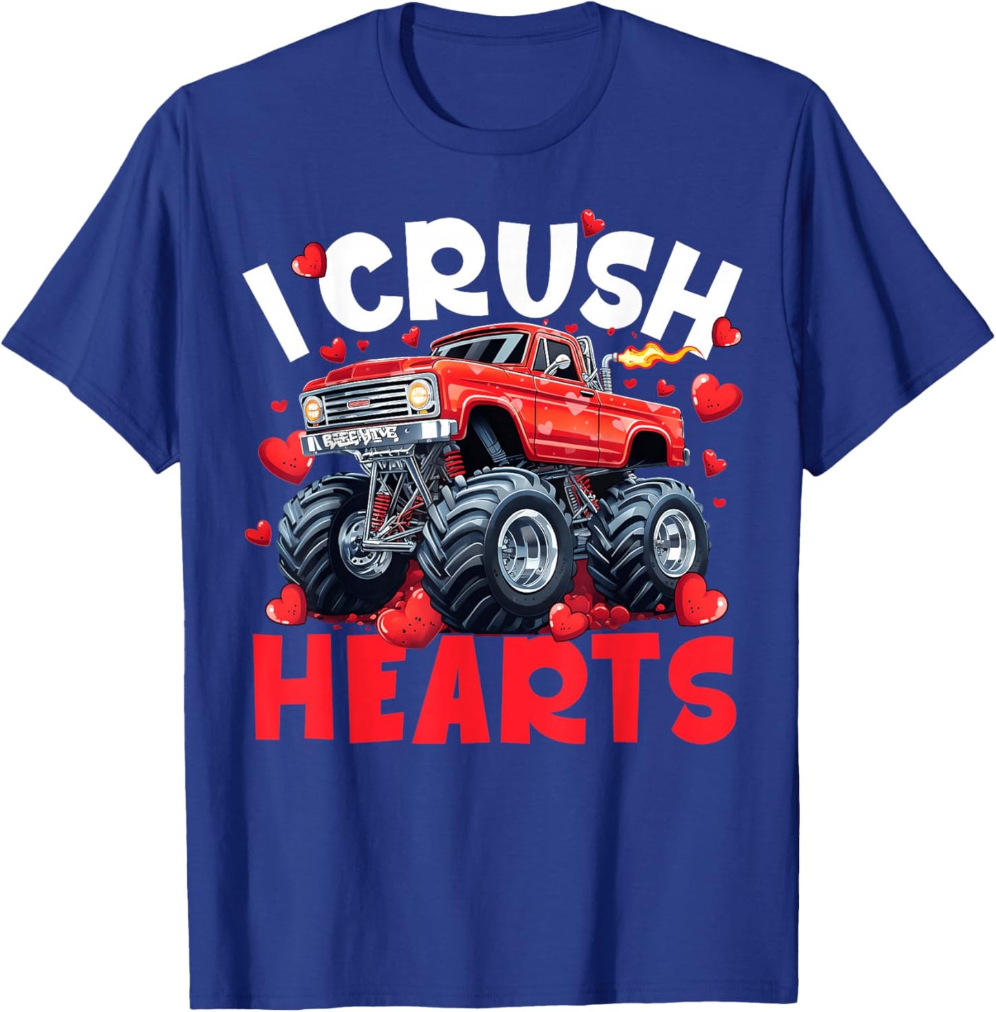 I Crush Hearts Valentine Monster Truck Men Women Kid T-Shirt - T-Shirt | Royal