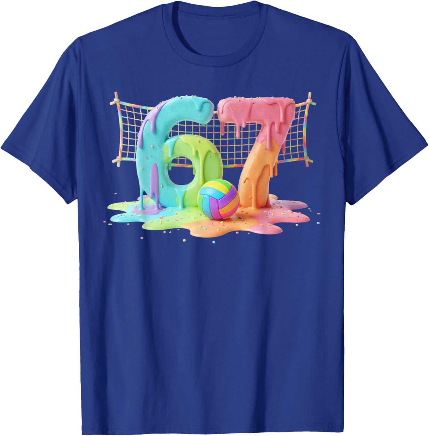 Kids Meme 67 Six 6 Seven 7 Icecream Drip Volleyball Net Shoe T-Shirt - T-Shirt | Royal