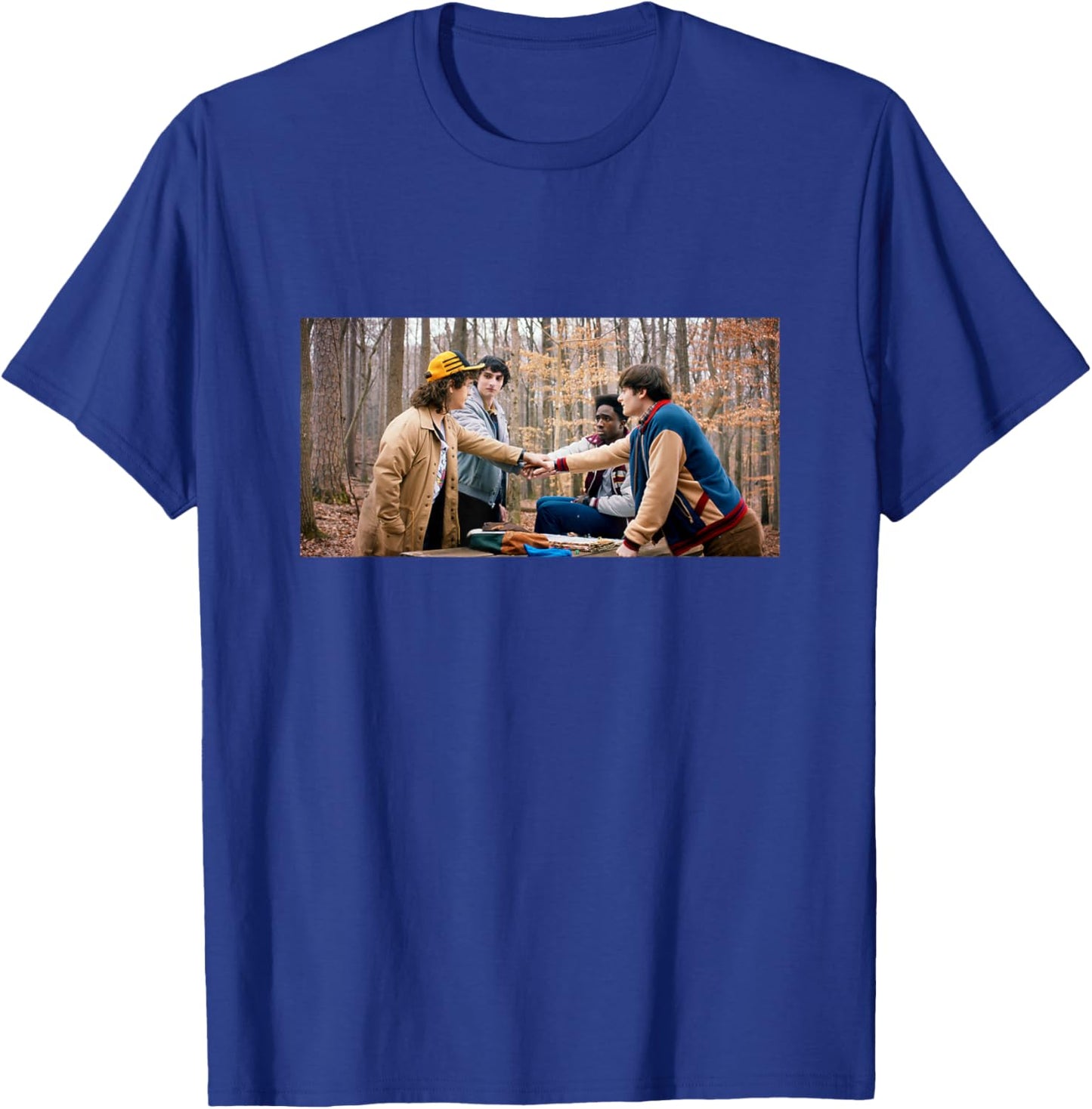 Stranger Things Season 5 Dustin Mike Will & Lucas in Forest T-Shirt - T-Shirt | Royal