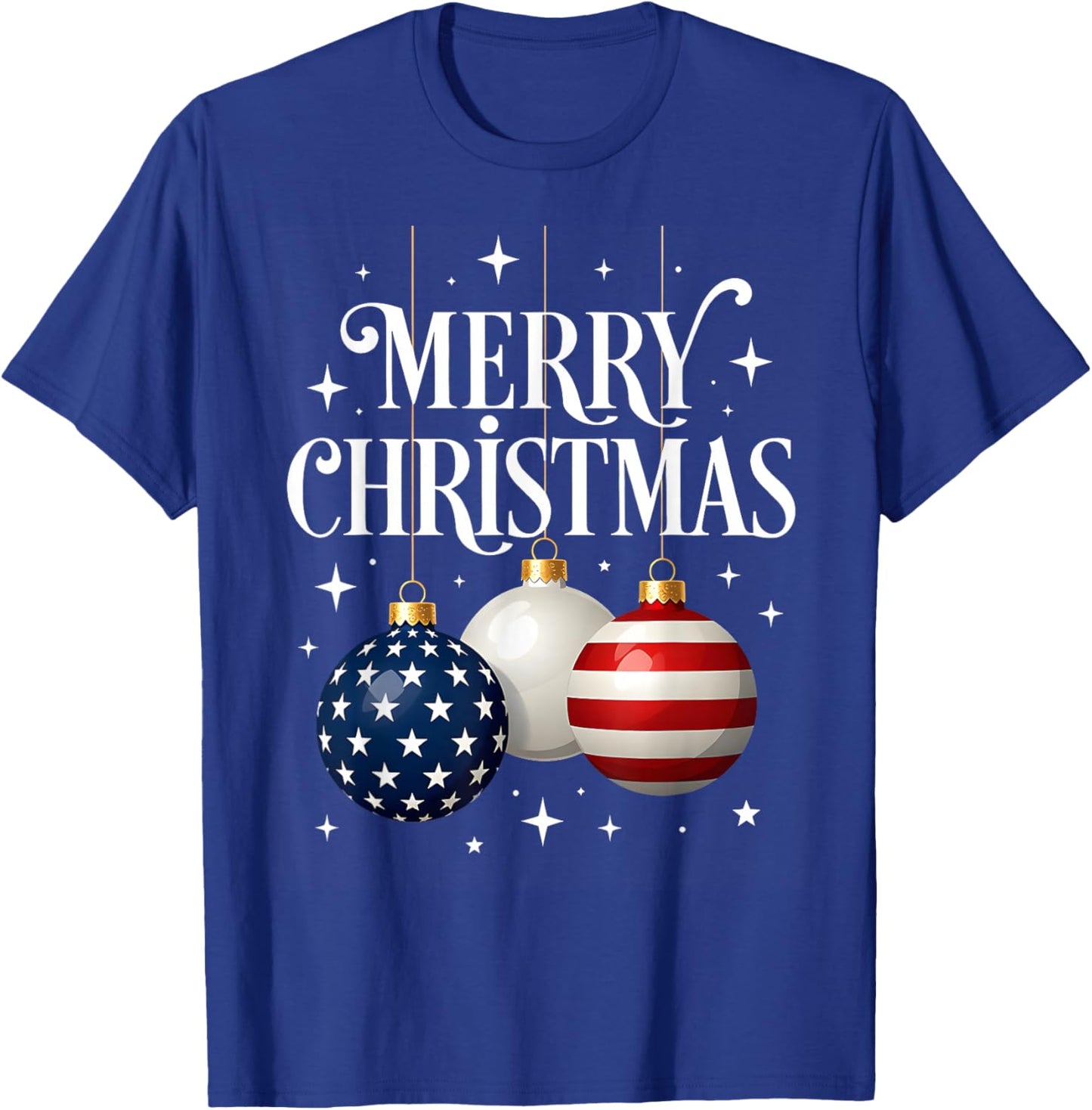 American Flag Merry Christmas Tree Baubles US Patriotic Xmas T-Shirt - T-Shirt | Royal