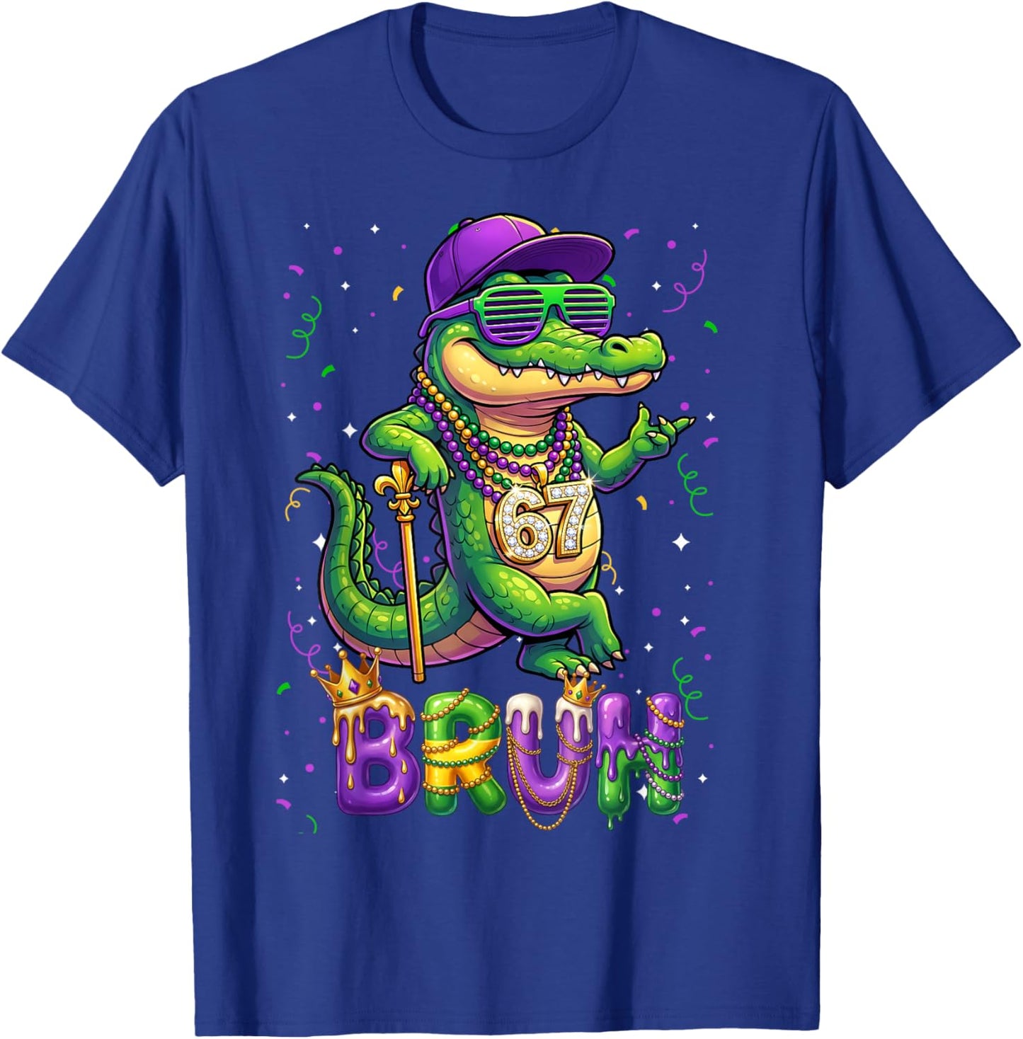67 Mardi Gras Alligator Mardigator Six Seven Bruh Boys 6 7 T-Shirt - T-Shirt | Royal