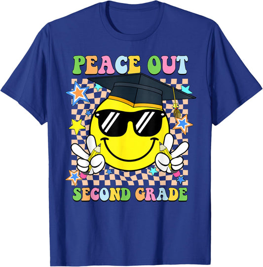 Peace Out Second Grade Smile Face Last Day Boy Girl Student T-Shirt - T-Shirt | Royal
