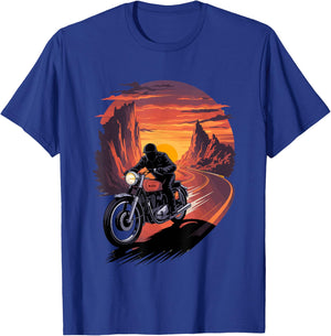 Motorcycle Sunset Journey Ride Into The Horizon T-Shirt - T-Shirt | Royal