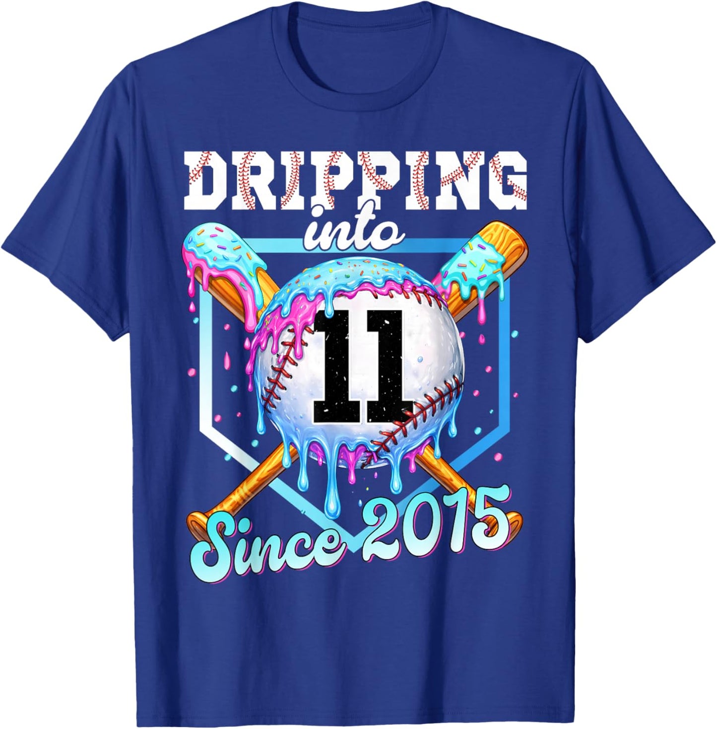11 Years Old Baseball Ice Cream 11th Birthday Boy Since 2015 T-Shirt - T-Shirt | Royal