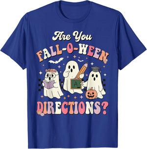 Retro are You Fall O Ween Directions Teacher Halloween Ghost T-Shirt - T-Shirt | Royal
