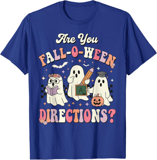 Retro are You Fall O Ween Directions Teacher Halloween Ghost T-Shirt - T-Shirt | Royal