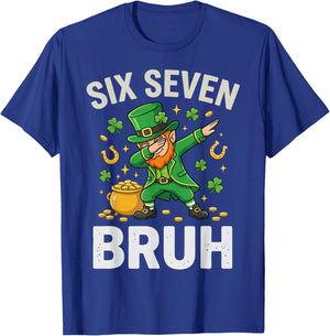 Six Seven Bruh 6 7 Meme Dabbing Leprechaun St Patricks Day T-Shirt - T-Shirt | Royal