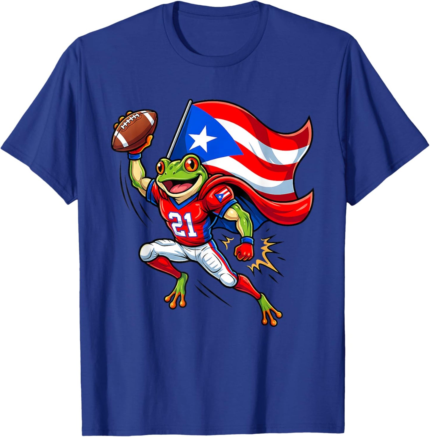Puerto Rico Men Women Flag Boriqua Coqui Frog Funny Football T-Shirt - T-Shirt | Royal