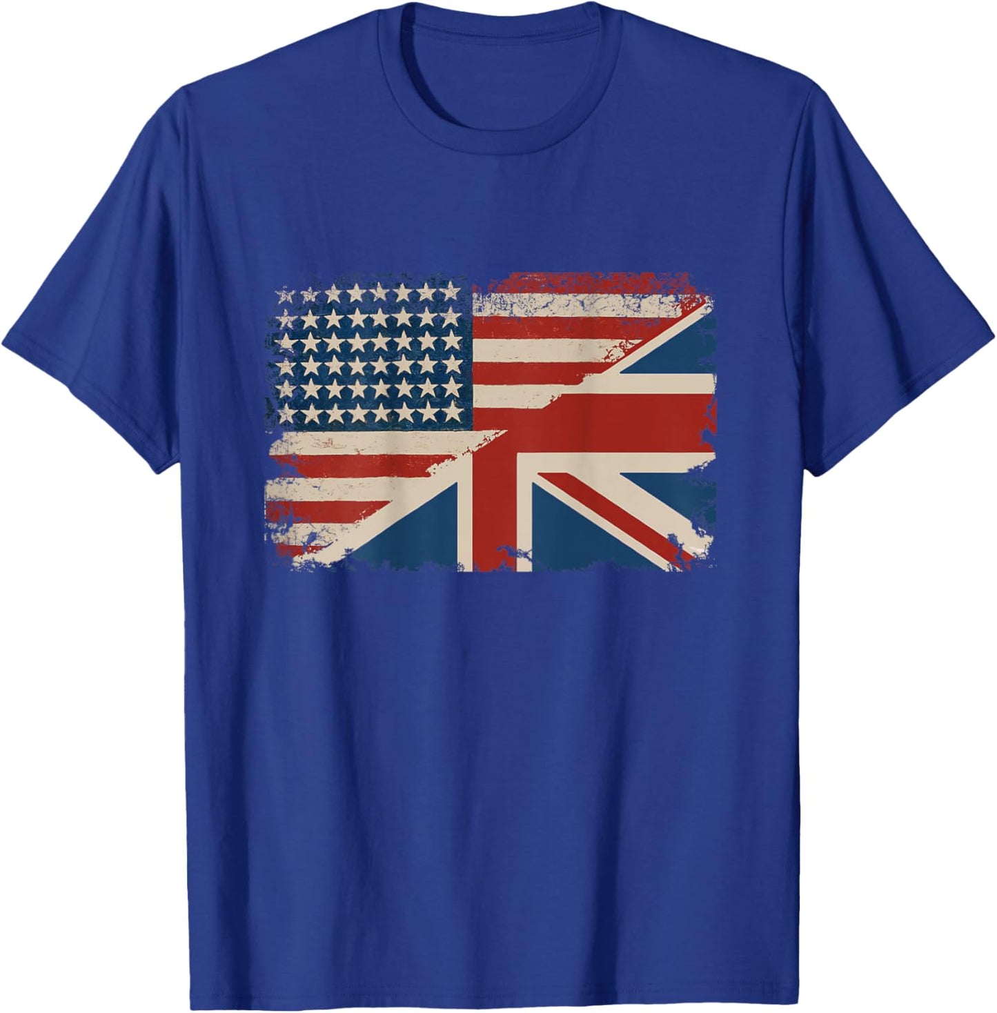 British American Flag Print on Back Great Britain Union Jack T-Shirt - T-Shirt | Royal