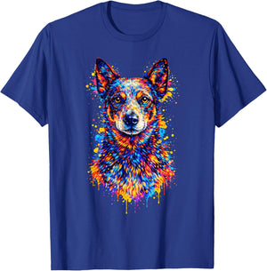 Colorful Blue Heeler Australian Cattle Dog Portrait T-Shirt - T-Shirt | Royal