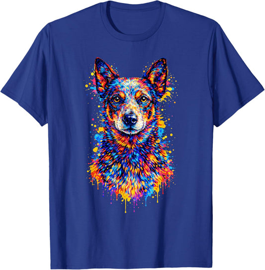 Colorful Blue Heeler Australian Cattle Dog Portrait T-Shirt - T-Shirt | Royal