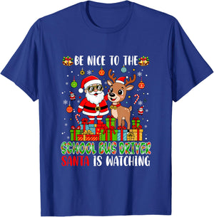 Funny Sarcastic Nice to School Bus Driver Christmas Santa T-Shirt - T-Shirt | Royal