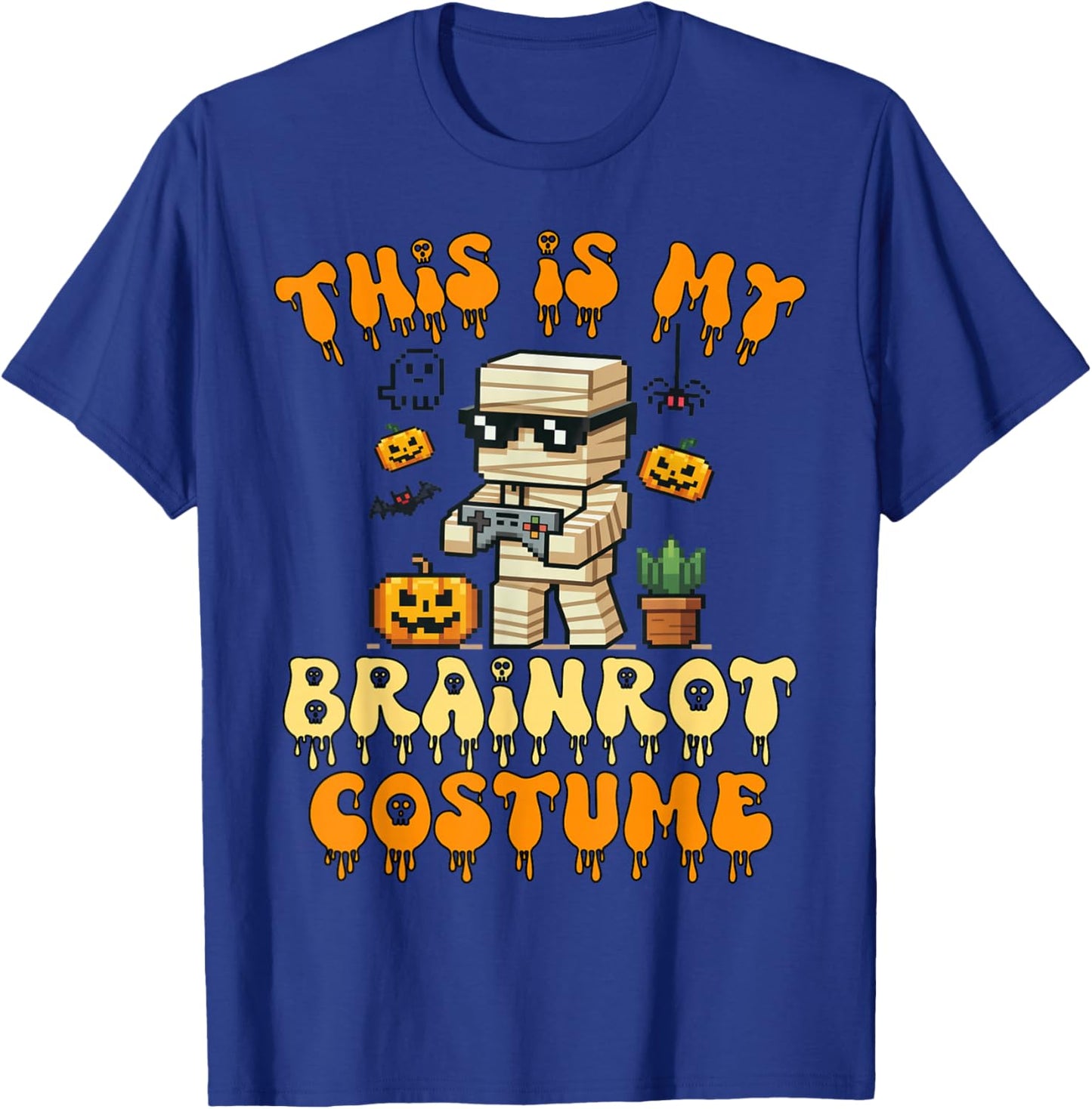 Brain Rot Halloween Costume Shirt Kids Zombie Brainrot Gamer T-Shirt - T-Shirt | Royal