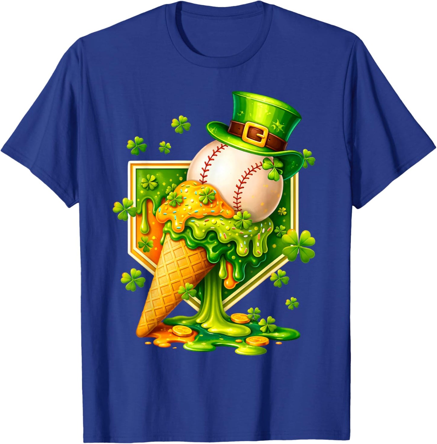 Drip Ice Cream St Patricks Day Baseball Shamrock Kids Boys T-Shirt - T-Shirt | Royal