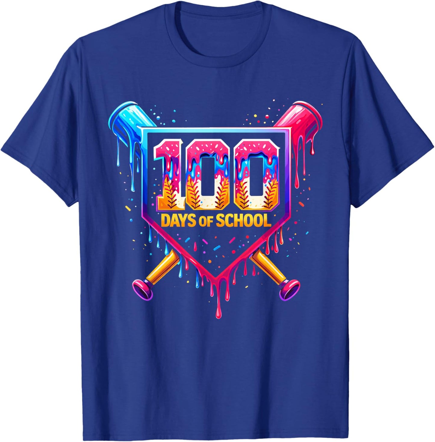 100 Days of School Boys Kids 100th Day of School Baseball T-Shirt - T-Shirt | Royal