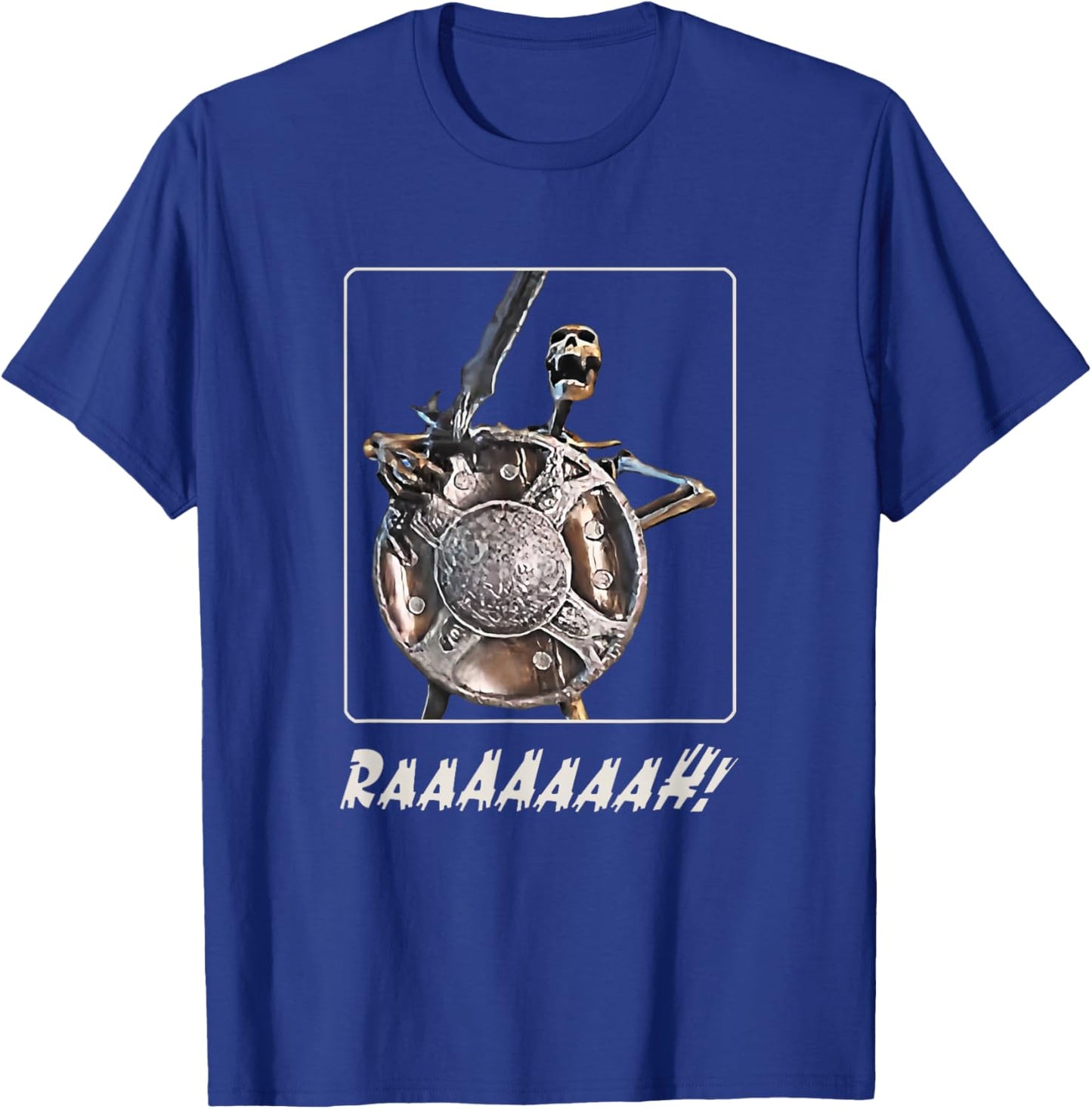 Skeleton Banging Shield Funny Meme T-Shirt - T-Shirt | Royal