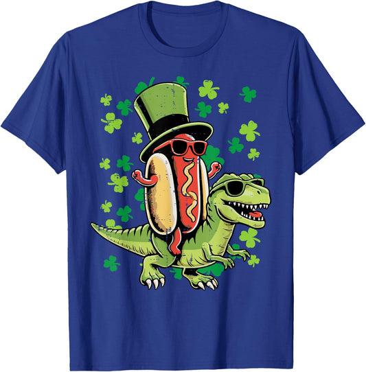 St Patricks Day Hotdog Trex Dino Toddler Boys Kids Youth T-Shirt - T-Shirt | Royal