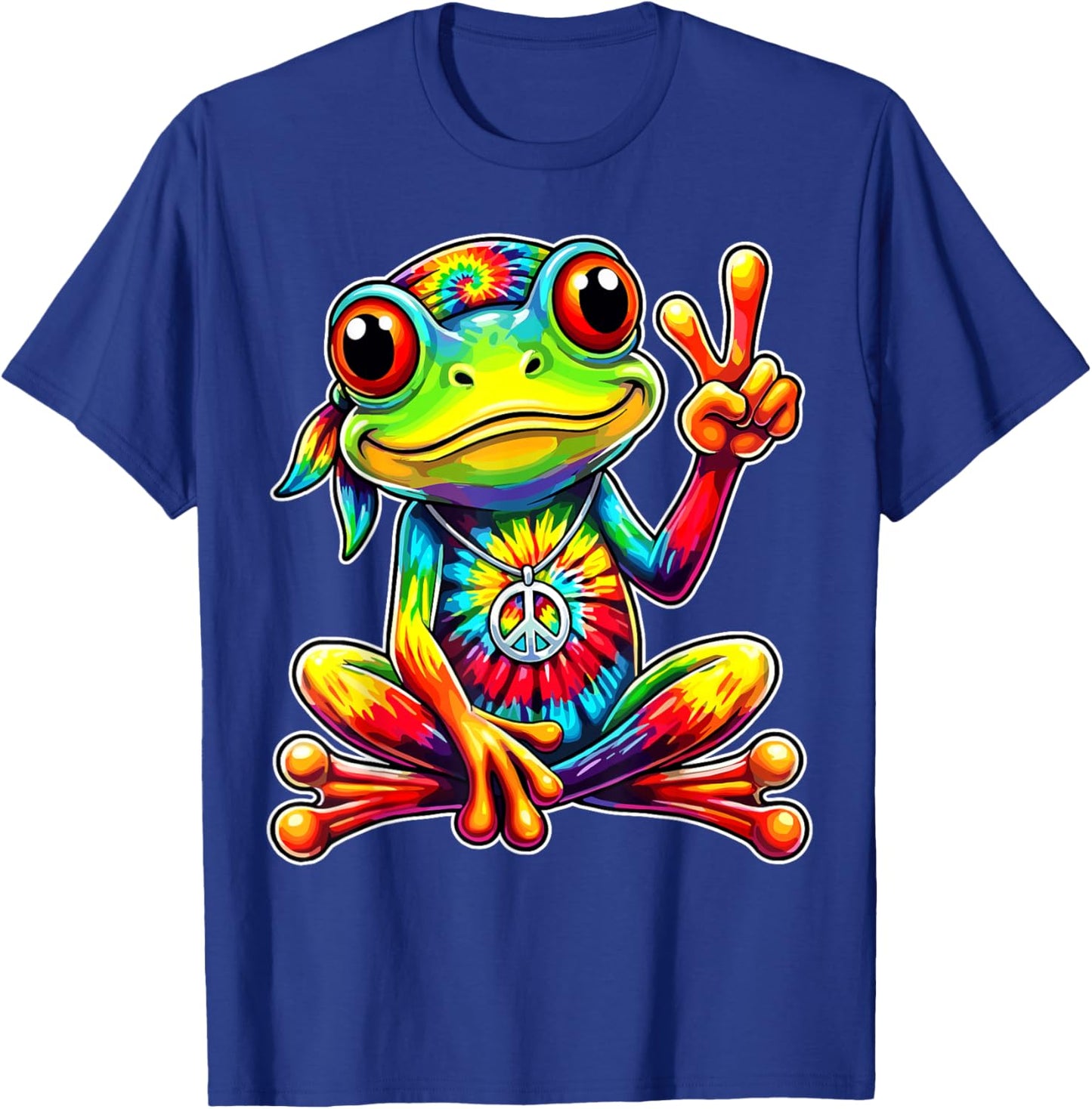 Tie Dye Frog Peace Sign Hippie T-Shirt - T-Shirt | Royal