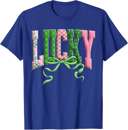St Patricks Day Lucky Coquette Bow Shamrock Irish Girl Women T-Shirt - T-Shirt | Royal