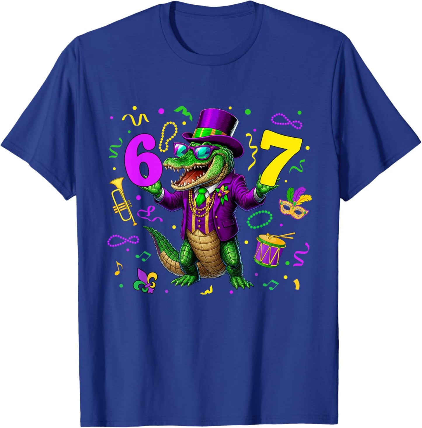 Alligator Six Seven Bruh 6 7 Meme Mardi Gras Carnival Kids T-Shirt - T-Shirt | Royal