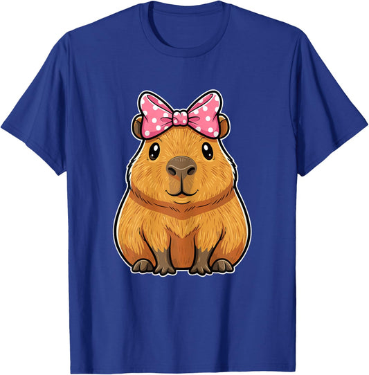 Capybara with Pink Ribbon Bow T-Shirt - T-Shirt | Royal