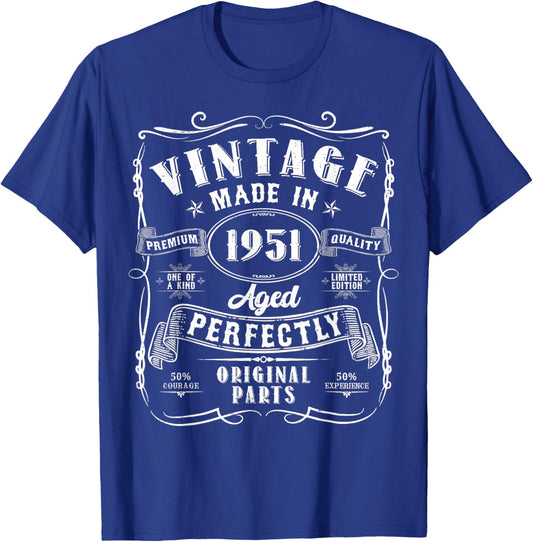 Vintage 75th Birthday Decorations Men Funny 1951 75 Birthday T-Shirt - T-Shirt | Royal