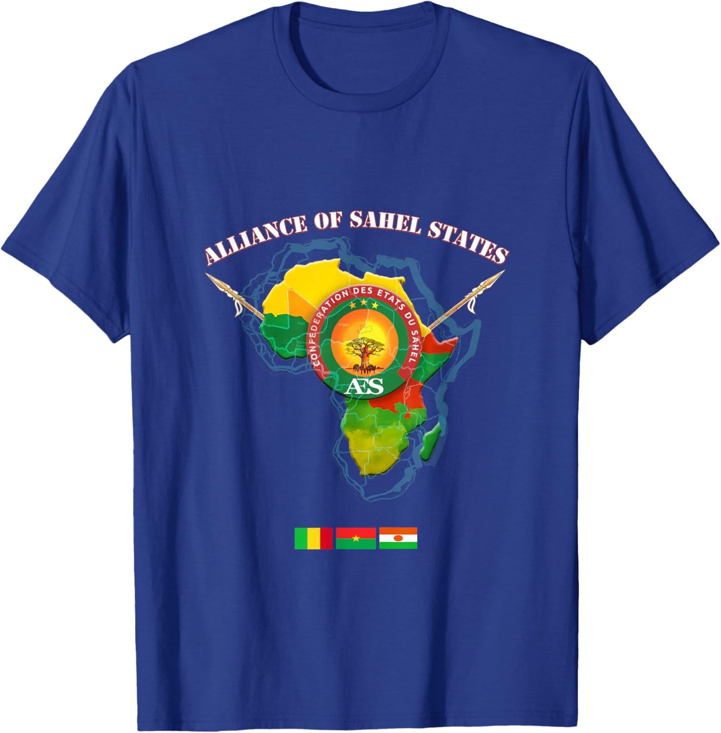 Burkina Faso, Mali and Niger, AES African Continent Novelty T-Shirt - T-Shirt | Royal