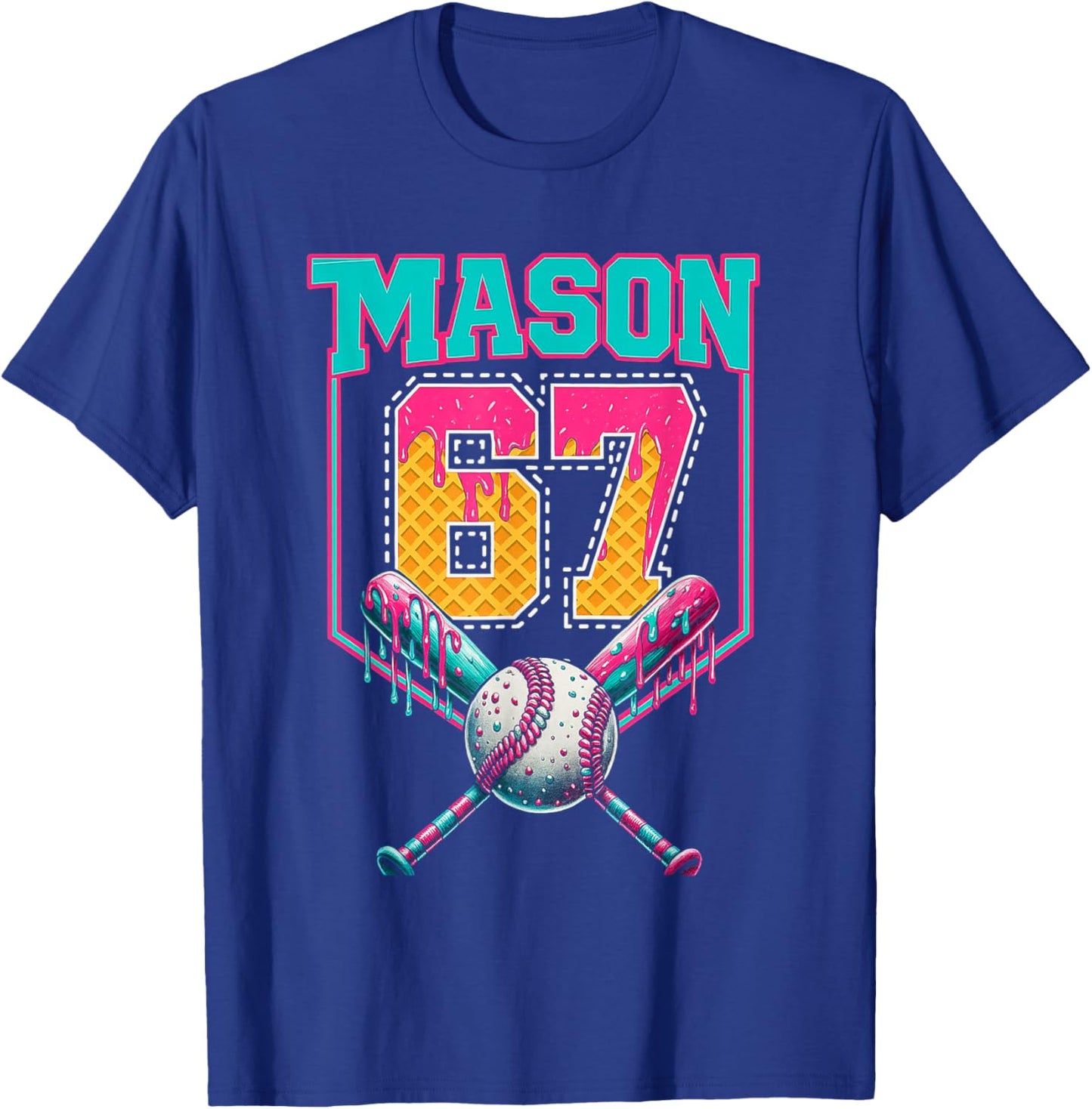 Trendy Mason 67 Mem Ice Cream Drip Baseball Birthday Costume T-Shirt - T-Shirt | Royal
