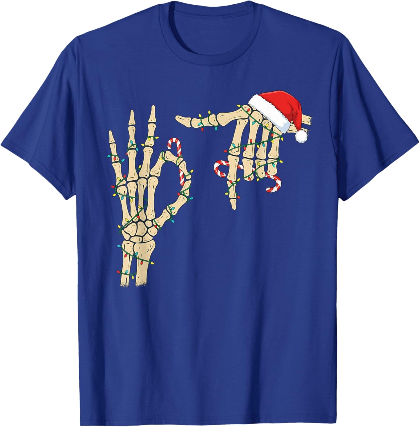 67 Six Seven Meme Skeleton Hand Christmas Santa Hat T-Shirt - T-Shirt | Royal